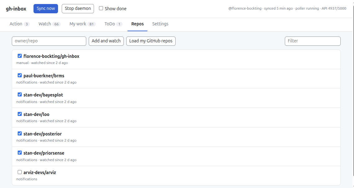 The Repos tab